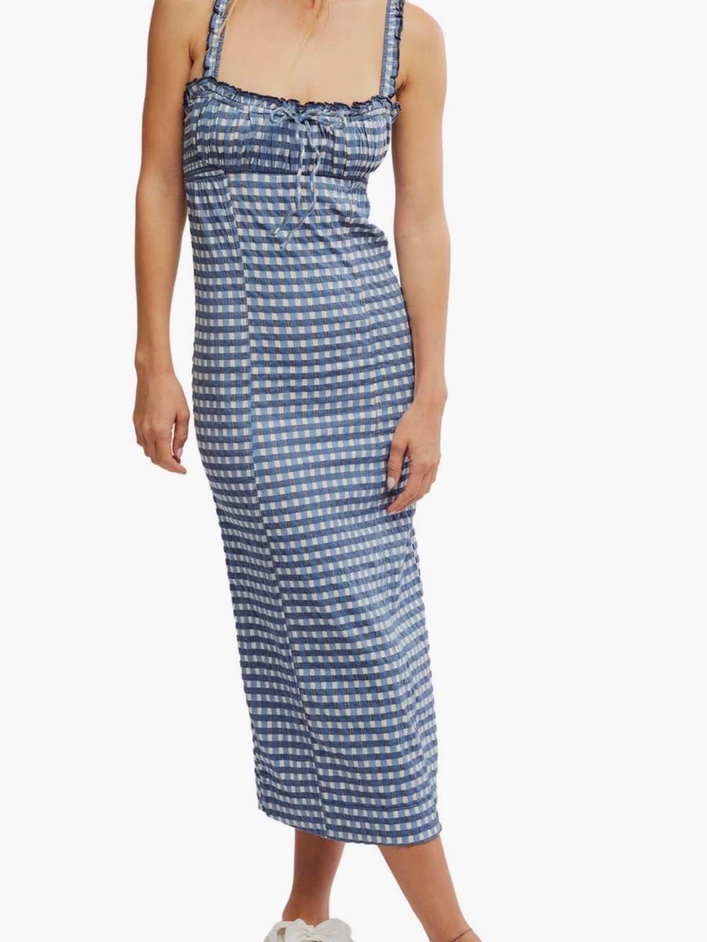 Free People Indigo Combo Gingham Midi Dress